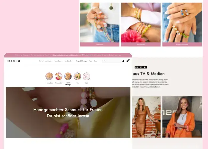 Website-Screenshot: inrosa — B2B/B2C-Shop für Schmuck