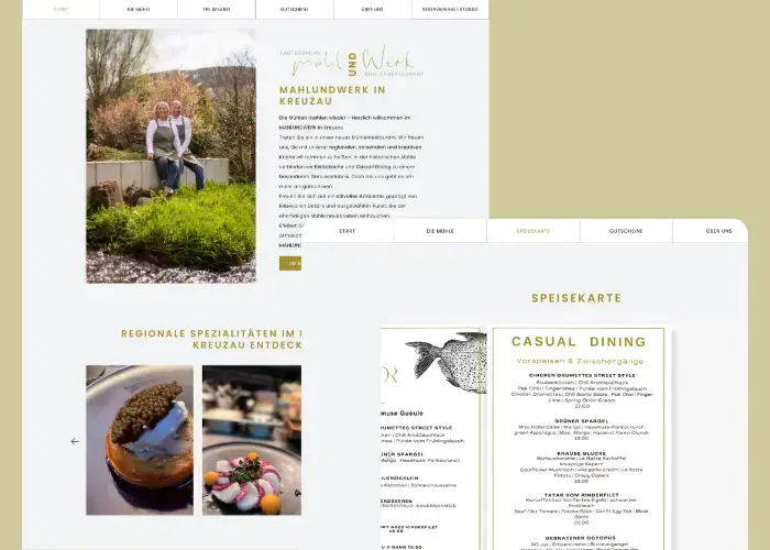 Website-Screenshot: MAHLUNDWERK — Mühlenrestaurant in Kreuzau