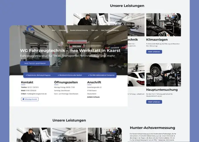 Website-Screenshot: WG Fahrzeugtechnik — Kfz-Meisterwerkstatt in Kaarst