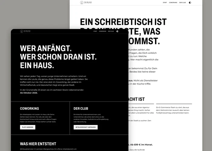 Website-Screenshot: The Believe Club — Coworking und Members Club in Düsseldorf